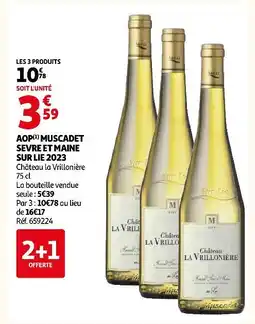 Auchan Chateau la vrillonière aop muscadet sèvre et maine sur lie 2023 offre