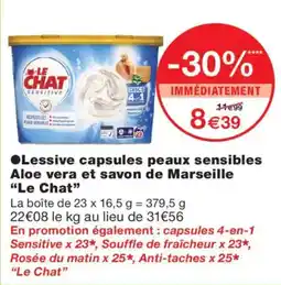 Monoprix Le Chat Lessive capsules peaux sensibles offre