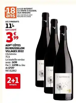 Auchan L'éphémère aop côtes du roussillon villages 2022 offre
