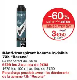 Monoprix Rexona Anti-transpirant homme invisible offre