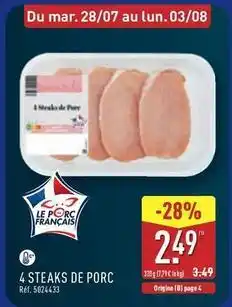 ALDI 4 steaks de porc offre