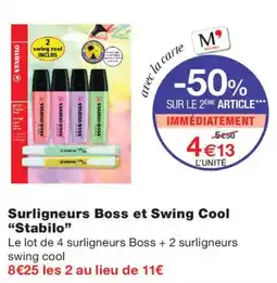 Monoprix Stabilo Surligneurs Boss et Swing Cool offre