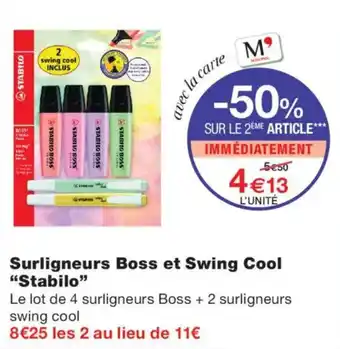 Monoprix Stabilo Surligneurs Boss et Swing Cool offre