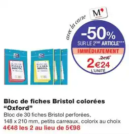 Monoprix Oxford Bloc de fiches Bristol colorées offre