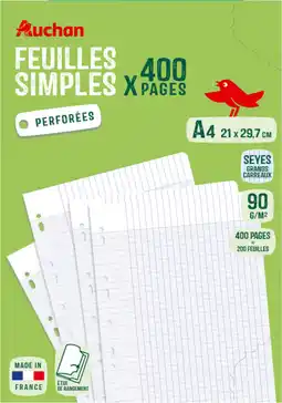 Auchan Auchan feuilles simples perforées 400 pages auchan offre