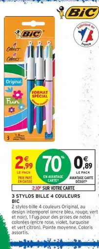 Intermarché Bic 3 stylos bille 4 couleurs offre