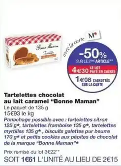 Monop' Bonne maman - tartelettes chocolat au lait caramel offre