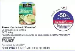 Monop' Florette - purée d'artichaut offre