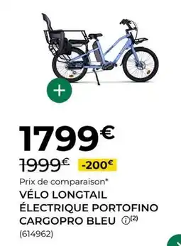 Feu Vert Vélo longtail électrique portofino cargopro bleu offre