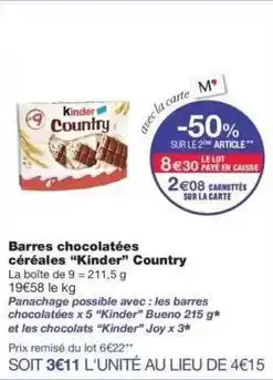 Monop' Kinder - barres chocolatées céréales offre