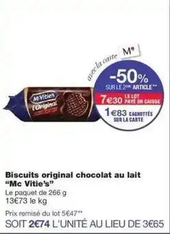 Monop' Mc vitie's - biscuits original chocolat au lait offre