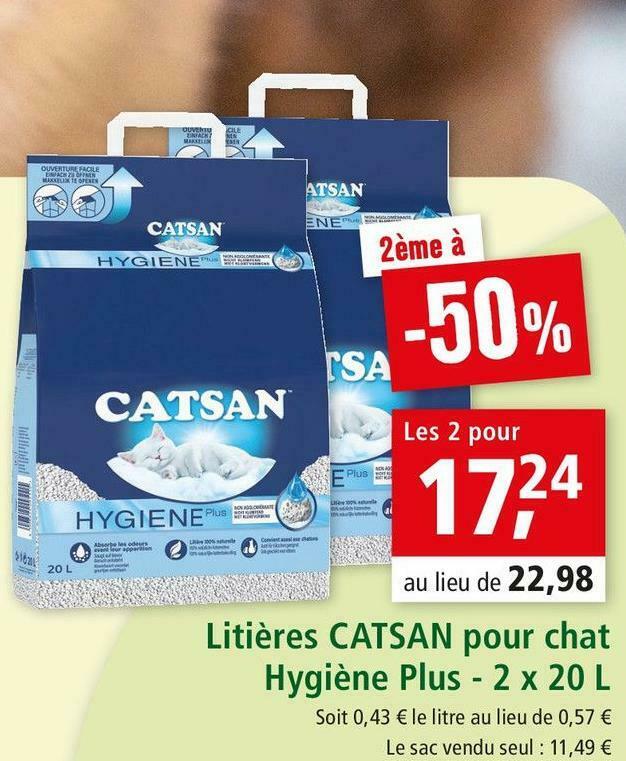 Promo Catsan litières catsan pour chat hygiène plus chez Maxi Zoo