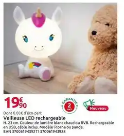 Mr Bricolage Licorne - veilleuse led rechargeable offre