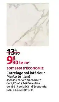 Mr Bricolage Carrelage sol intérieur marto brillant offre