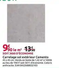 Mr Bricolage Carrelage sol extérieur cemento offre