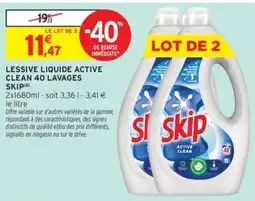 Intermarché Skip Lessive liquide active clean 40 lavages offre