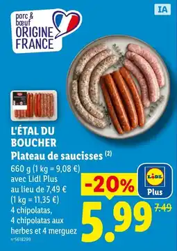 Lidl L'ÉTAL DU BOUCHER Plateau de saucisses offre
