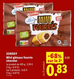 Lidl Sondey Mini gâteaux fourrés chocolat offre