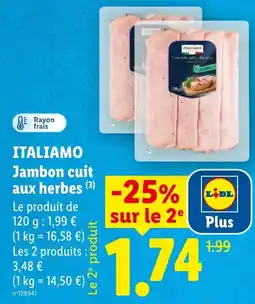 Lidl ITALIAMO Jambon cuit aux herbes offre
