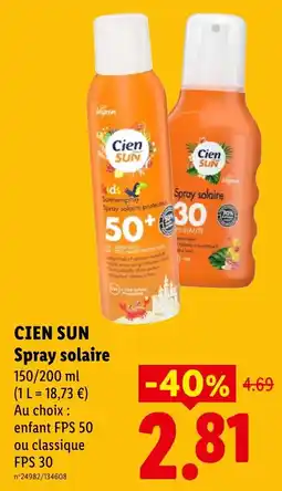 Lidl CIEN SUN Spray solaire offre