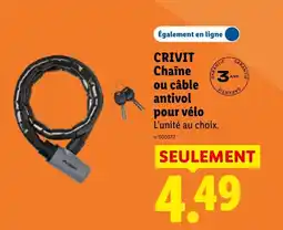 Lidl CRIVIT Chaîne ou câble antivol pour vélo offre