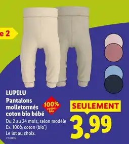 Lidl LUPILU Pantalons molletonnés coton bio bébé offre