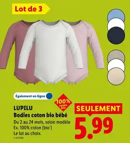 Lidl LUPILU Bodies coton bio bébé offre