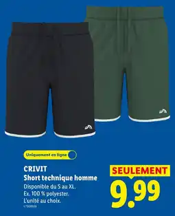 Lidl Crivit short technique homme offre