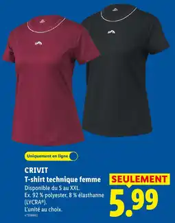 Lidl CRIVIT T-shirt technique femme offre