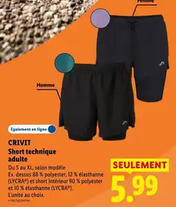 Lidl CRIVIT Short technique adulte offre