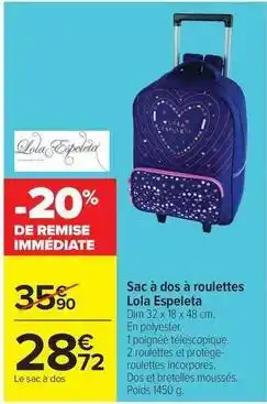 Carrefour Drive Dim - sac à dos à roulettes offre