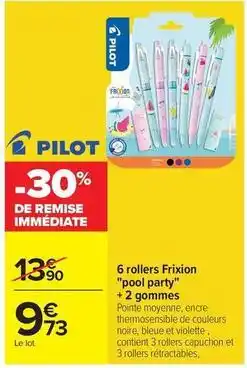 Carrefour Drive Pilot - 6 rollers frixion pool party + 2 gommes offre