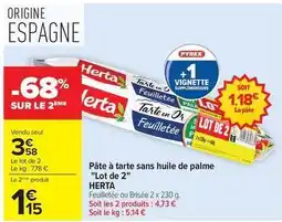Carrefour Herta - pâte à tarte sans huile de palme lot de 2 offre