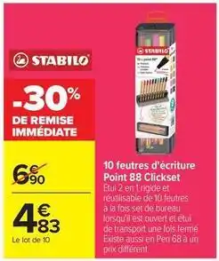 Carrefour Drive Stabilo - 10 feutres d'écriture point 88 clickset offre