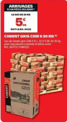 Brico Dépôt Ciment gris cem ii 30 kg offre