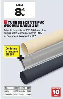 Brico Dépôt Tube descenite pvc 080 mini sable 2 m offre
