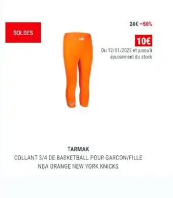 Decathlon Tarmak collant 3/4 de basketball pour garcon/fille offre