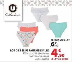 Hyper U U Collection LOT DE 3 SLIPS FANTAISIE FILLE offre