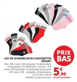 Hyper U LOT DE 10 Paires de mi chaussettes Enfant offre