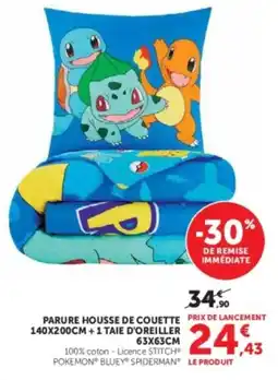 Hyper U POKEMON BLUEY SPIDERMAN® PARURE HOUSSE DE COUETTE offre