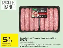 Carrefour SOCOPA Saucisses de Toulouse façon charcutière offre
