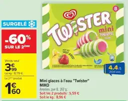 Carrefour MIKO Mini glaces à l'eau "Twister" offre