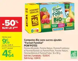 Carrefour POM'POTES Compotes Bio sans sucres ajoutés offre