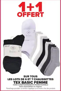 Carrefour Sur tous les lots de 6 et 7 chaussettes tex basic offre