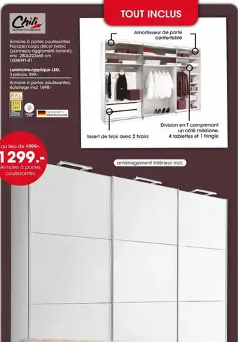 Armoire à portes coulissantes Façade/corps décor blanc