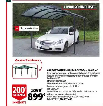 Auchan Carport Aluminium Blackpool - 14,62 M2 offre