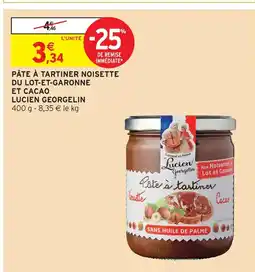 Intermarché Lucien georgelin pâte à tartiner noisette du lot-et-garonne et cacao offre