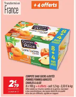 Netto Charles & alice compote sans sucre ajoutés pommes abricots offre