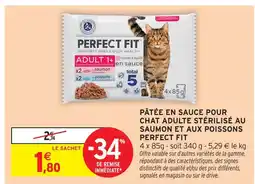 Intermarché Perfect fit pâtée en sauce pour chat adulte stérilisé au saumon et aux poissons offre