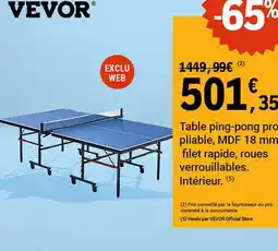 E.Leclerc Sport Table ping-pong pro pliable, mdf 18 mm offre